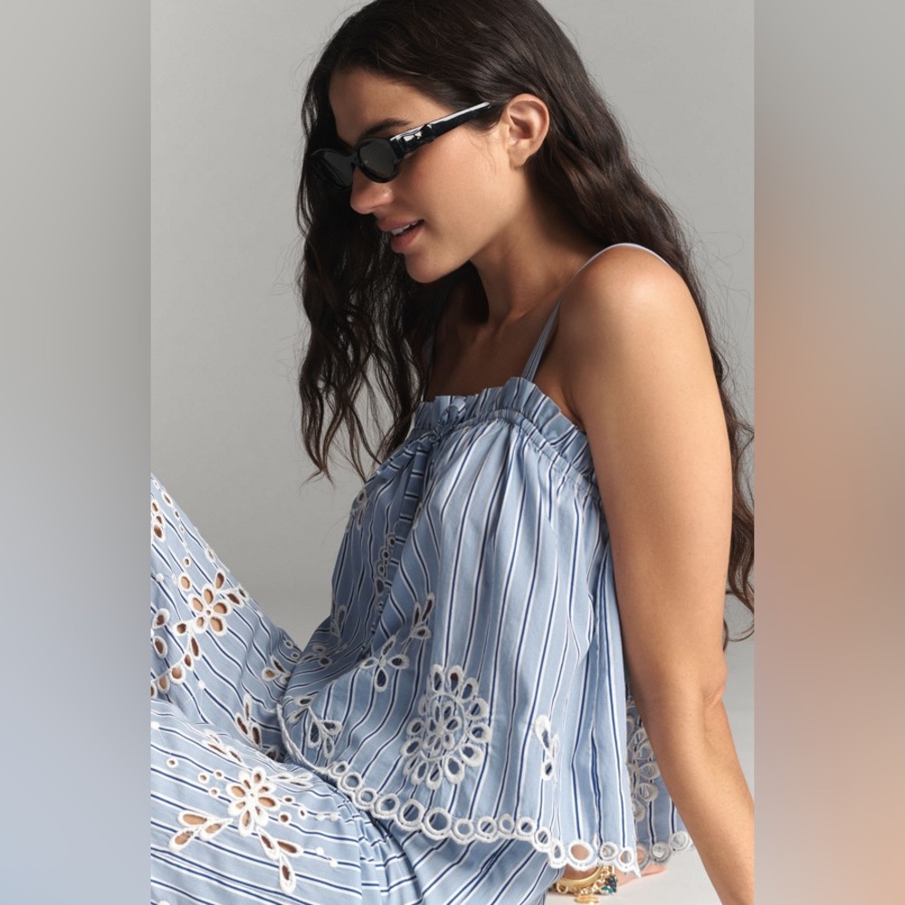 NWT Anthropologie Maeve Eyelet-Stripe Tank, Size XL - Picture 2 of 7